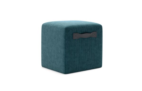  POUF CUBIC VELOURS BLEU CANARD